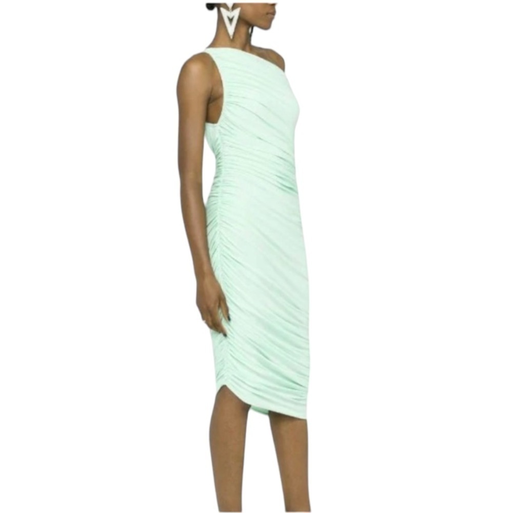 Norma Kamali One-Shoulder Ruched Midi Dress in Seafoam (38/M) - Picture 4 of 7
